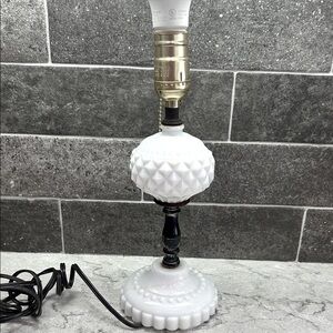 Vintage White Milk Glass and Black Table Lamp